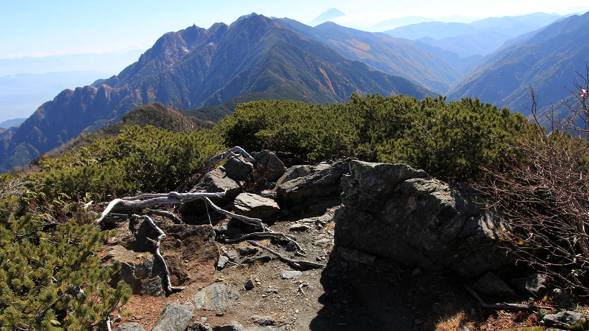 鳳凰山に続く早川尾根と富士山