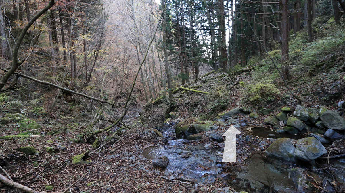 沢から離れる渡渉地点