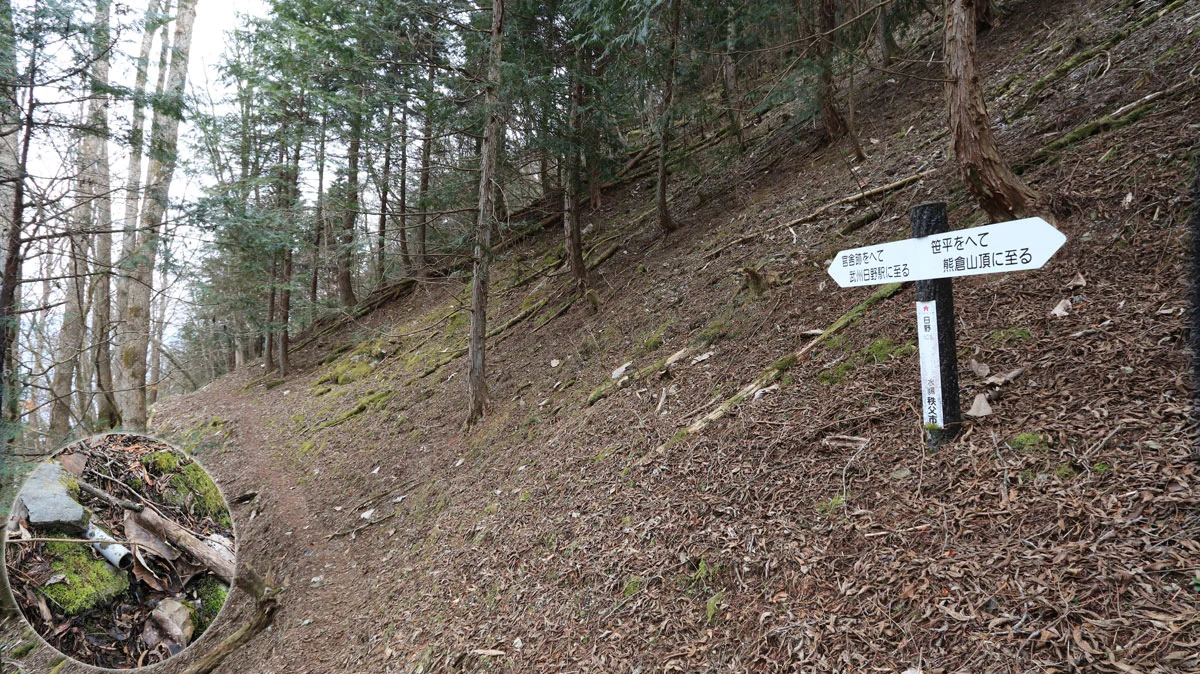 No.8の道標がある笹平の水場