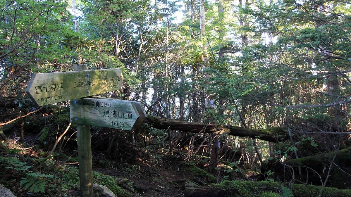 瑞牆山の山頂まで10分と書かれた道標