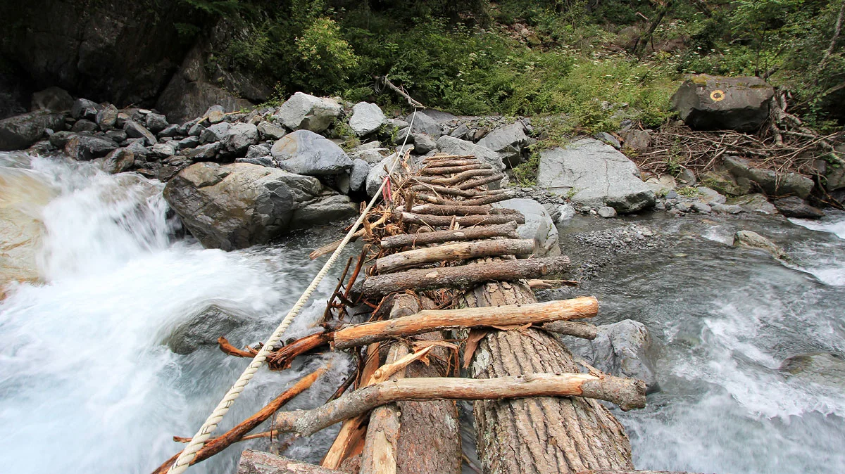 沢に架かった木の橋