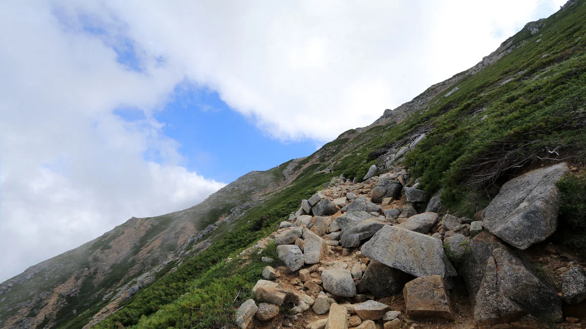 大天荘に伸びる一直線の道