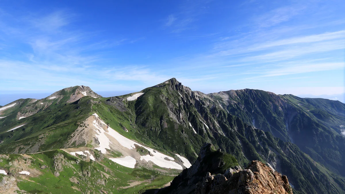 杓子岳から見た白馬岳