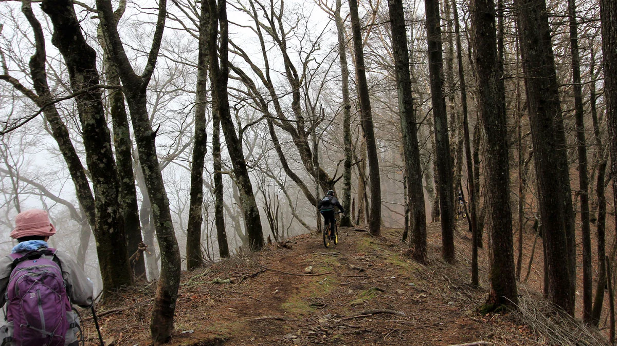 尾根上を滑走するロードバイク